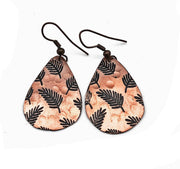 Allover Fern Leaves Copper Engraved Earrings