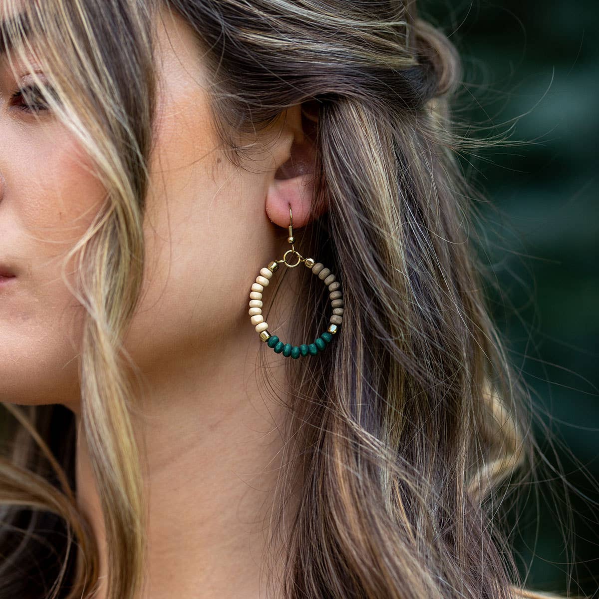 Prismatic Hues Hoop Earrings - Sage, Green, White