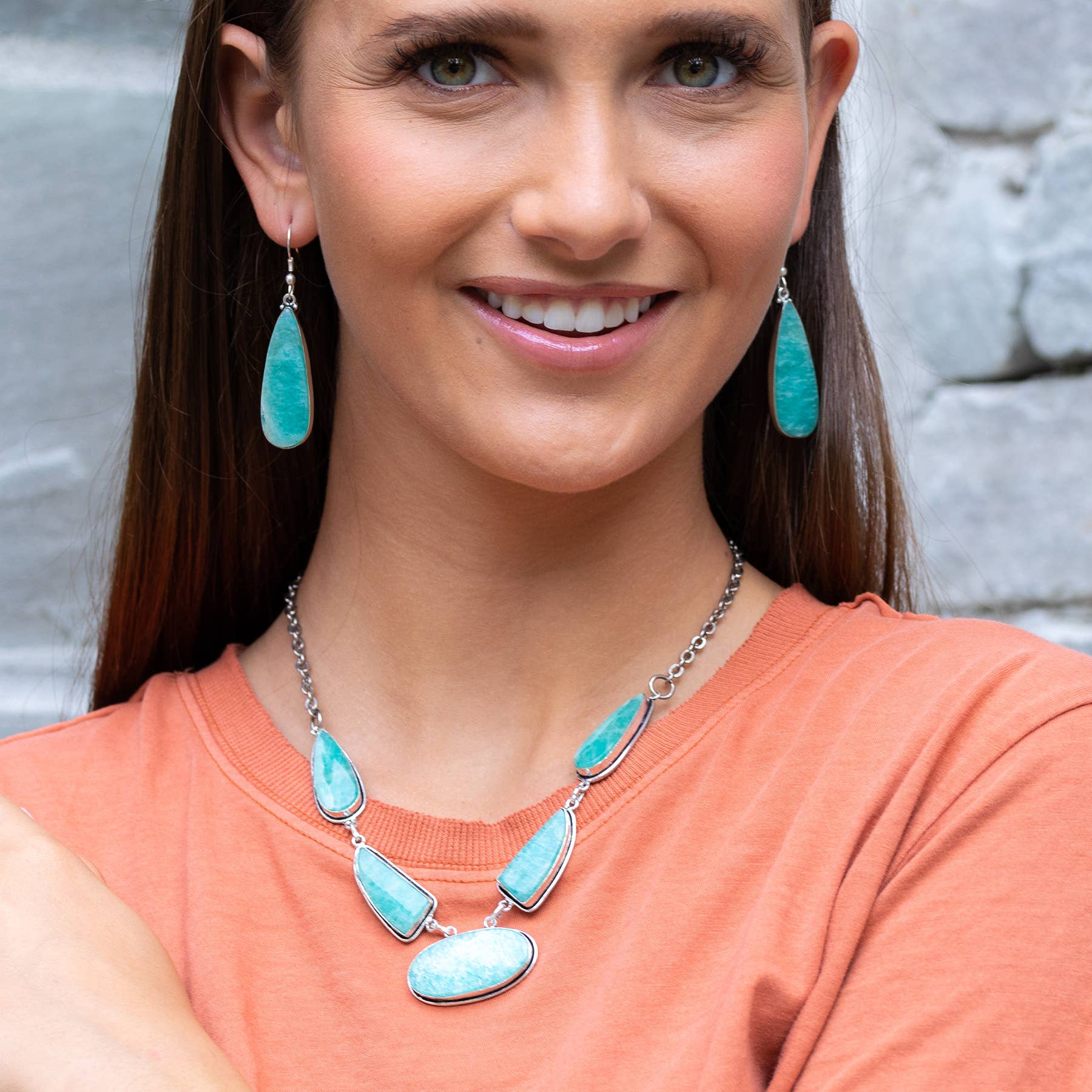 Handcrafted Kashi Semiprecious Stone Bib Necklace -Amazonite