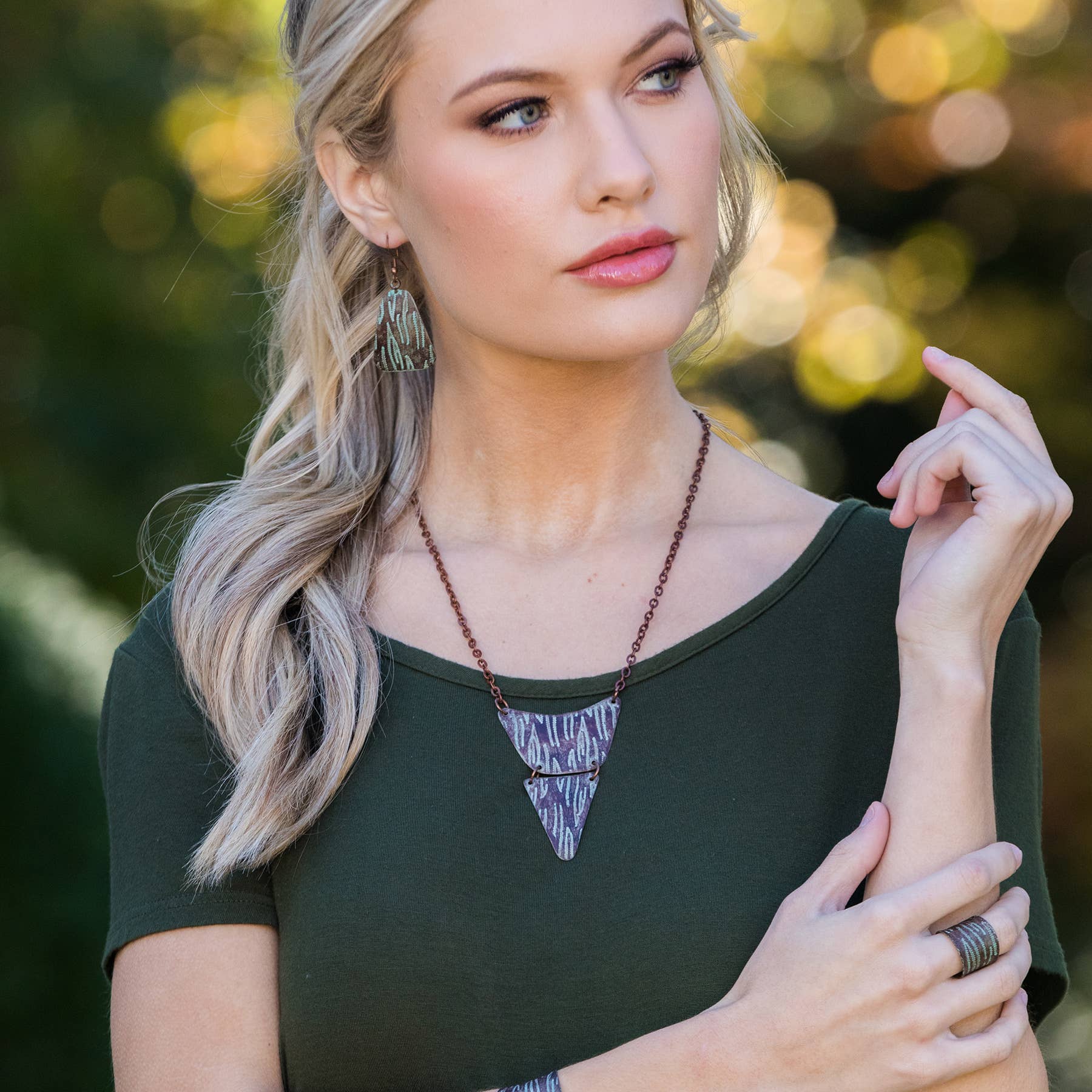 Copper Patina Necklace - Teal and Brown Texture