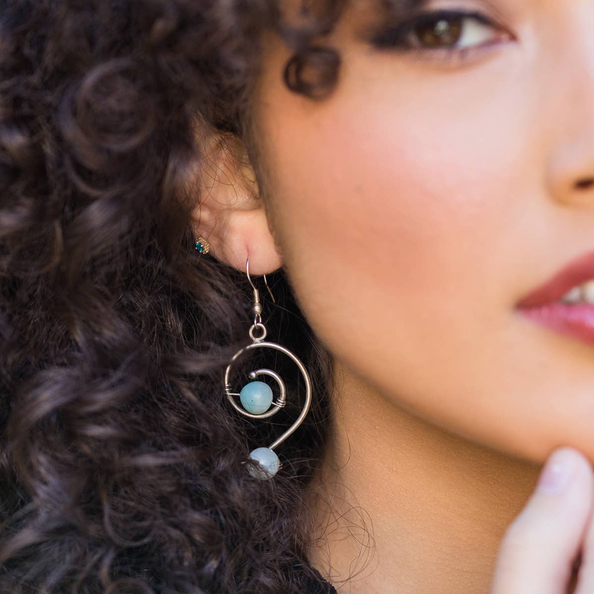 Wire-Wrapped Stone Earrings - Antique Silver, Amazonite