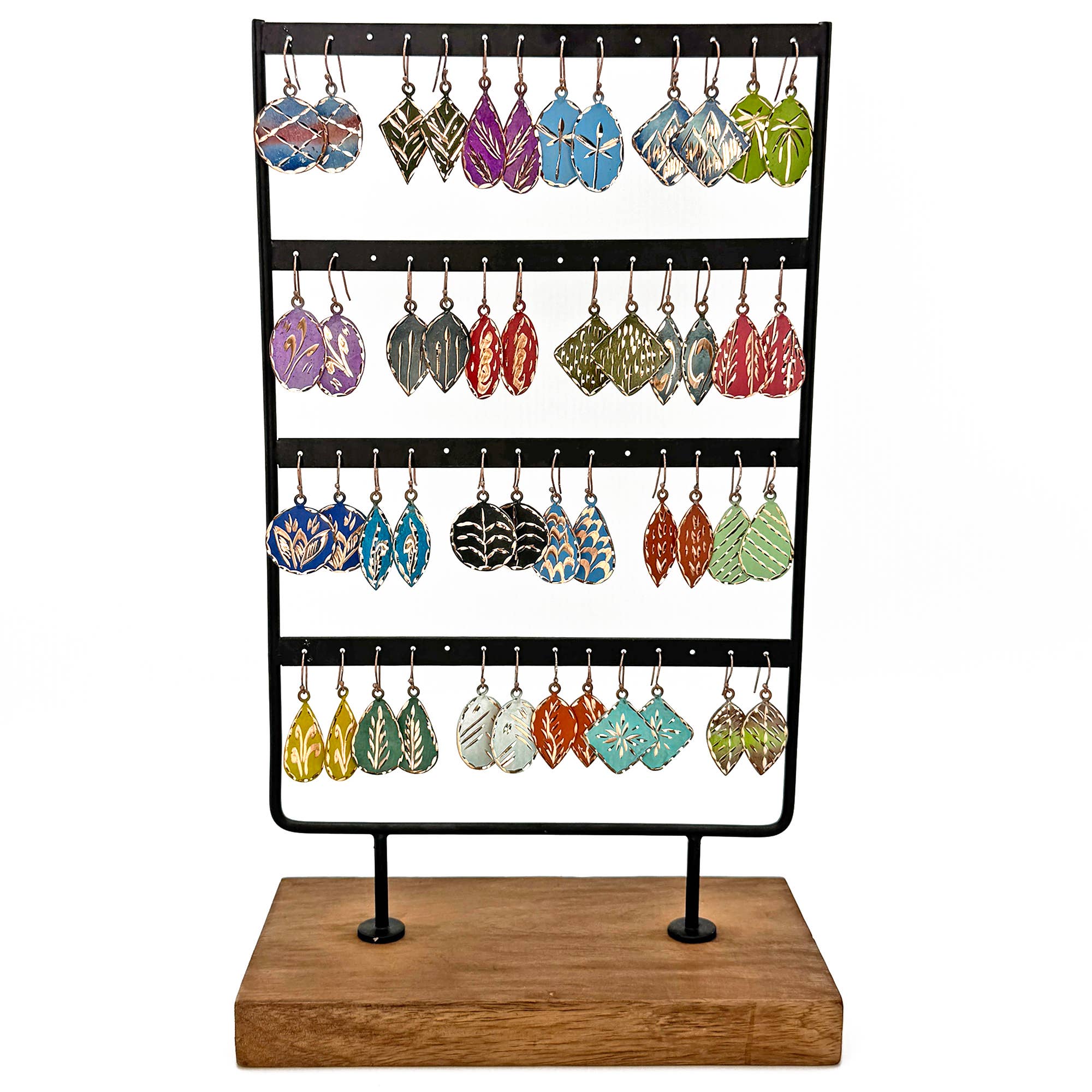 Patina Engraved Copper Earrings Pre-Pack with Display