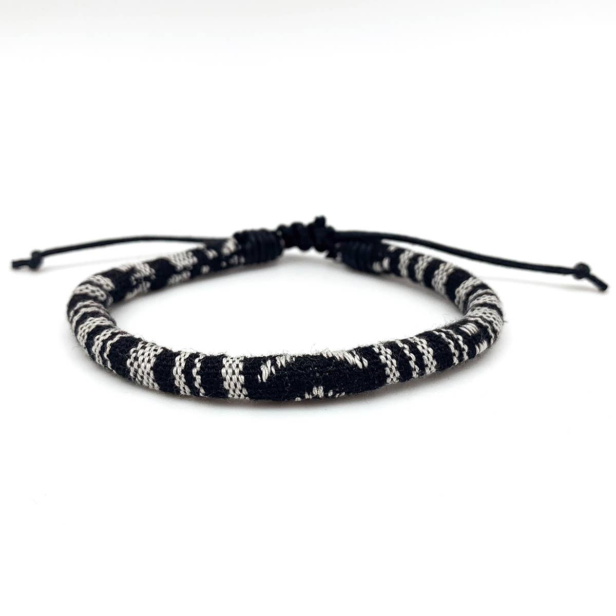 Aadi Black and White Woven Pull Tie Men's Bracelet