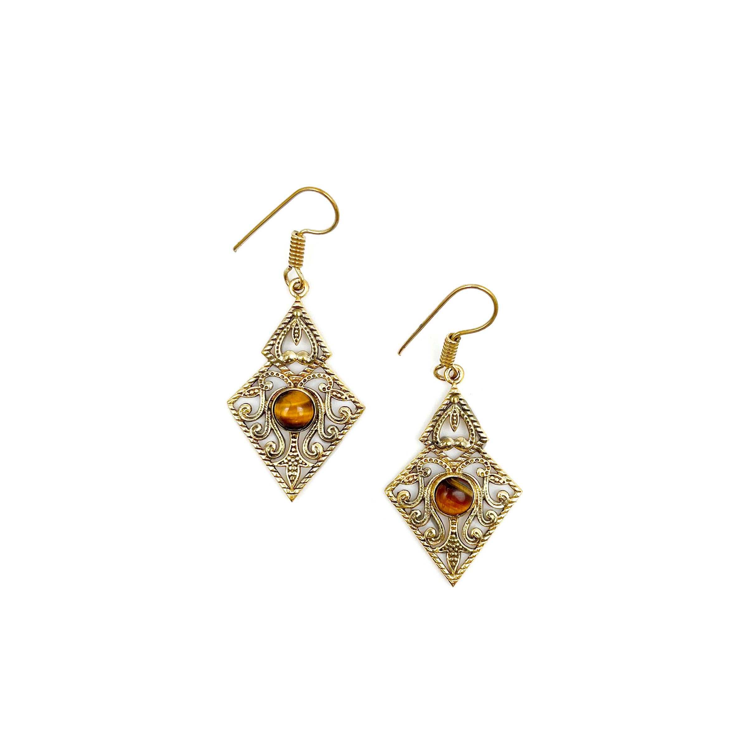 Tanvi Collection Earrings - Gold Diamond with Tigerseye