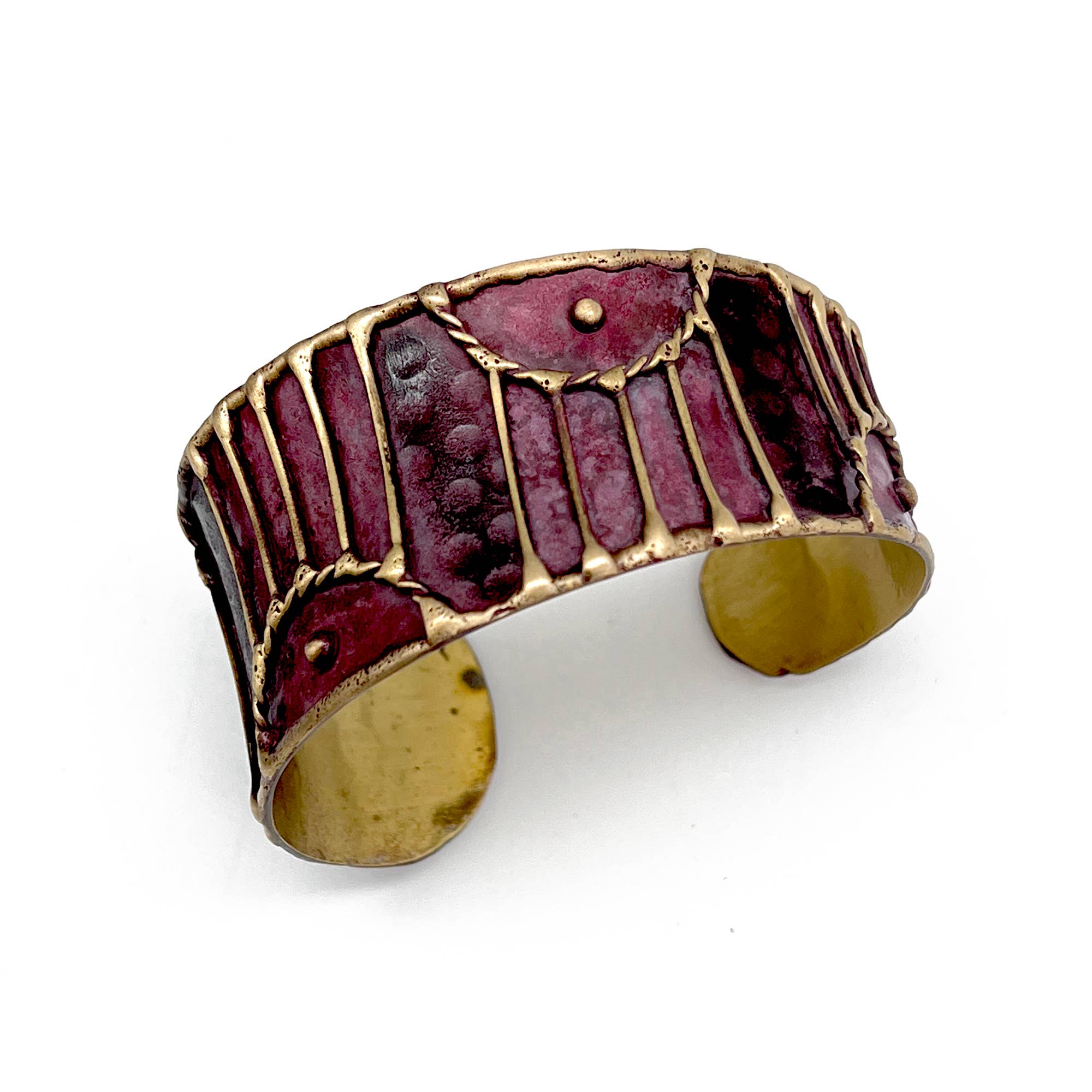Brass Patina Cuff Bracelet - Plum Arched Lines