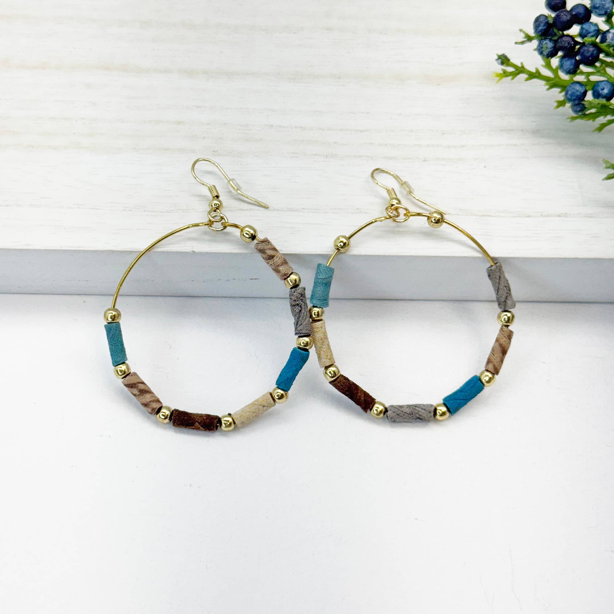 Aasha Monochrome Kantha Handcrafted Large Hoop Earrings