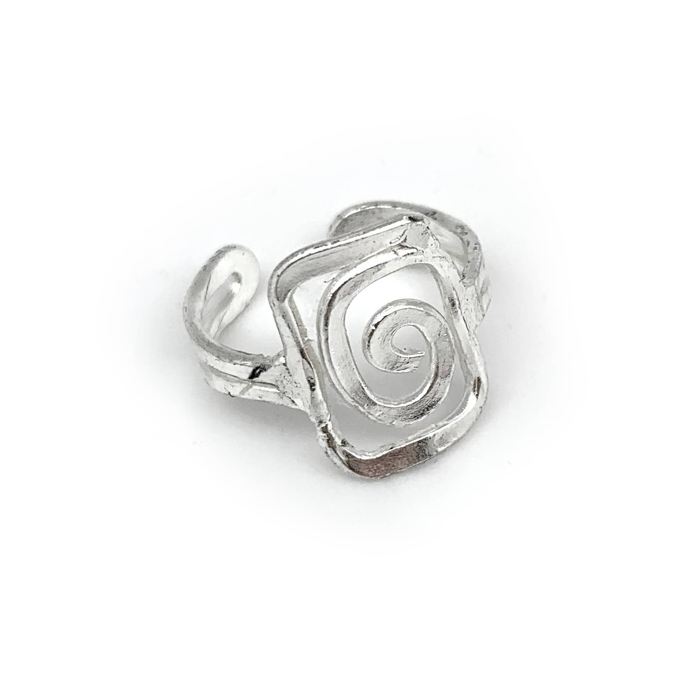 Silver Plated Adjustable Ring - Square Spiral
