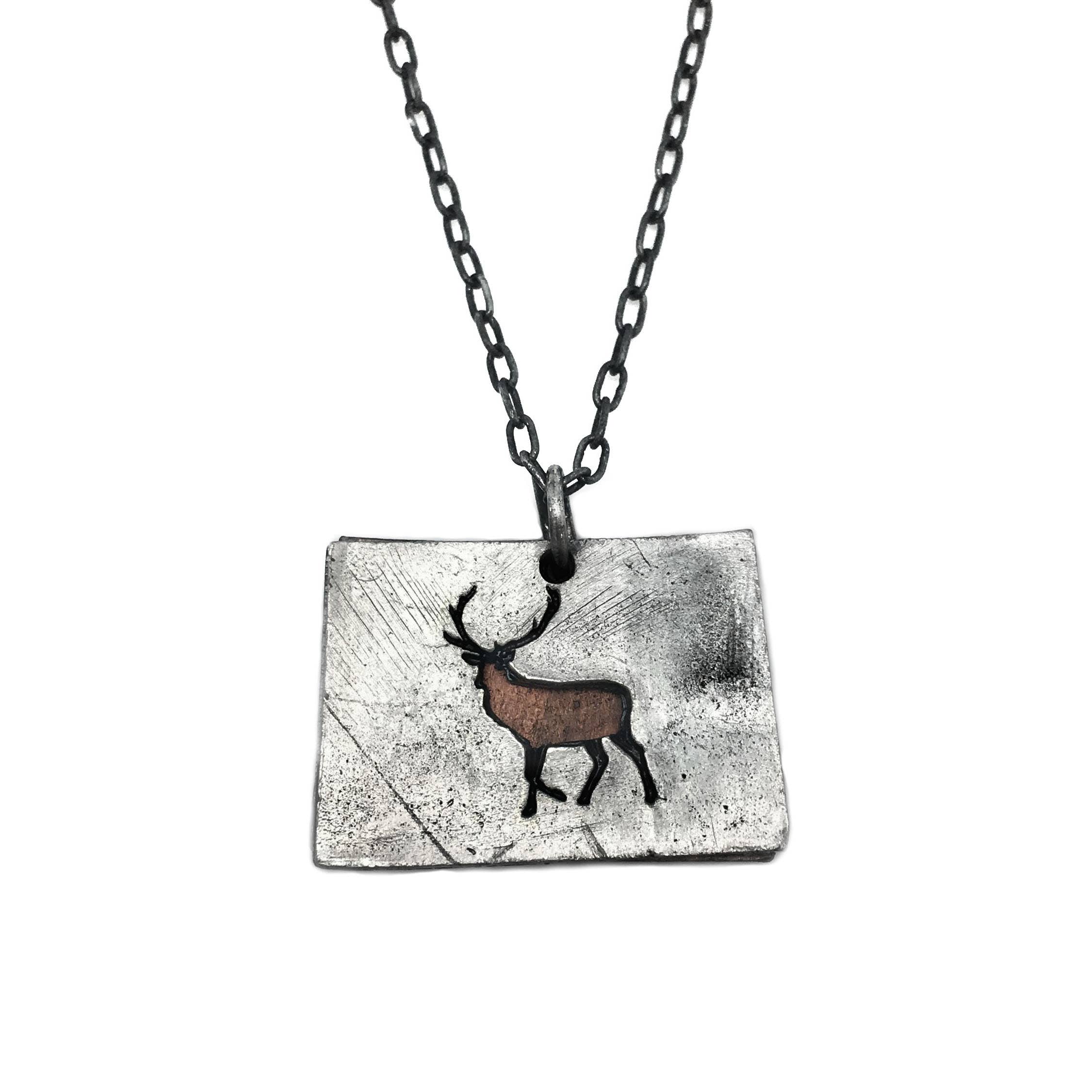 Home State Jewelry - Pewter Necklace - Colorado with Elk