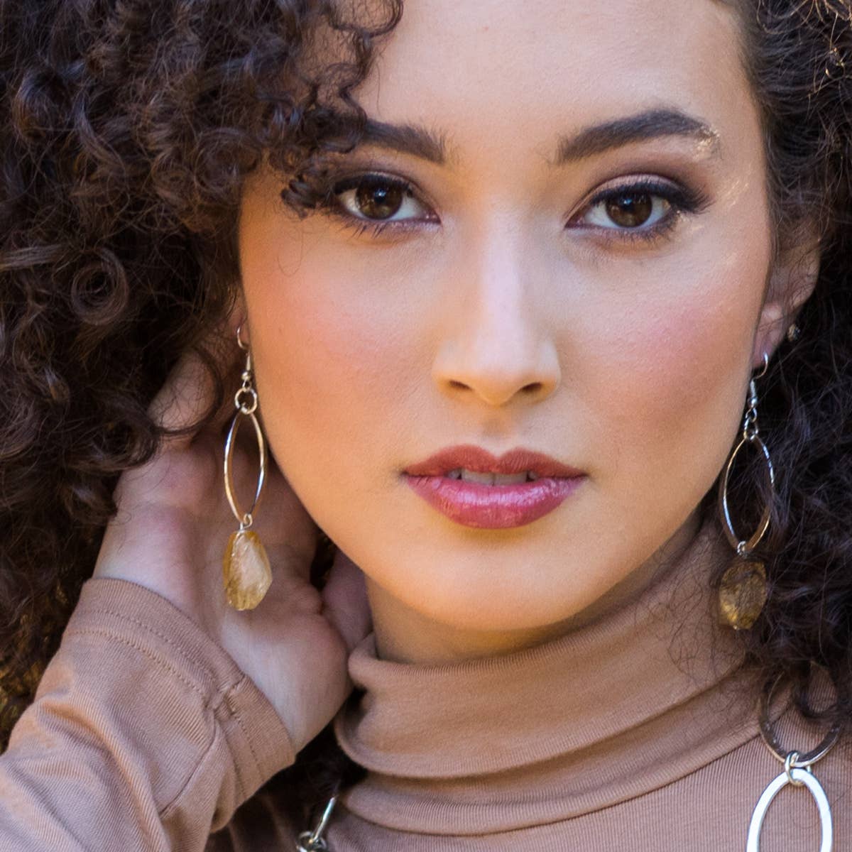 Silver-Plated Long Earrings With Yellow Aventurine Stones