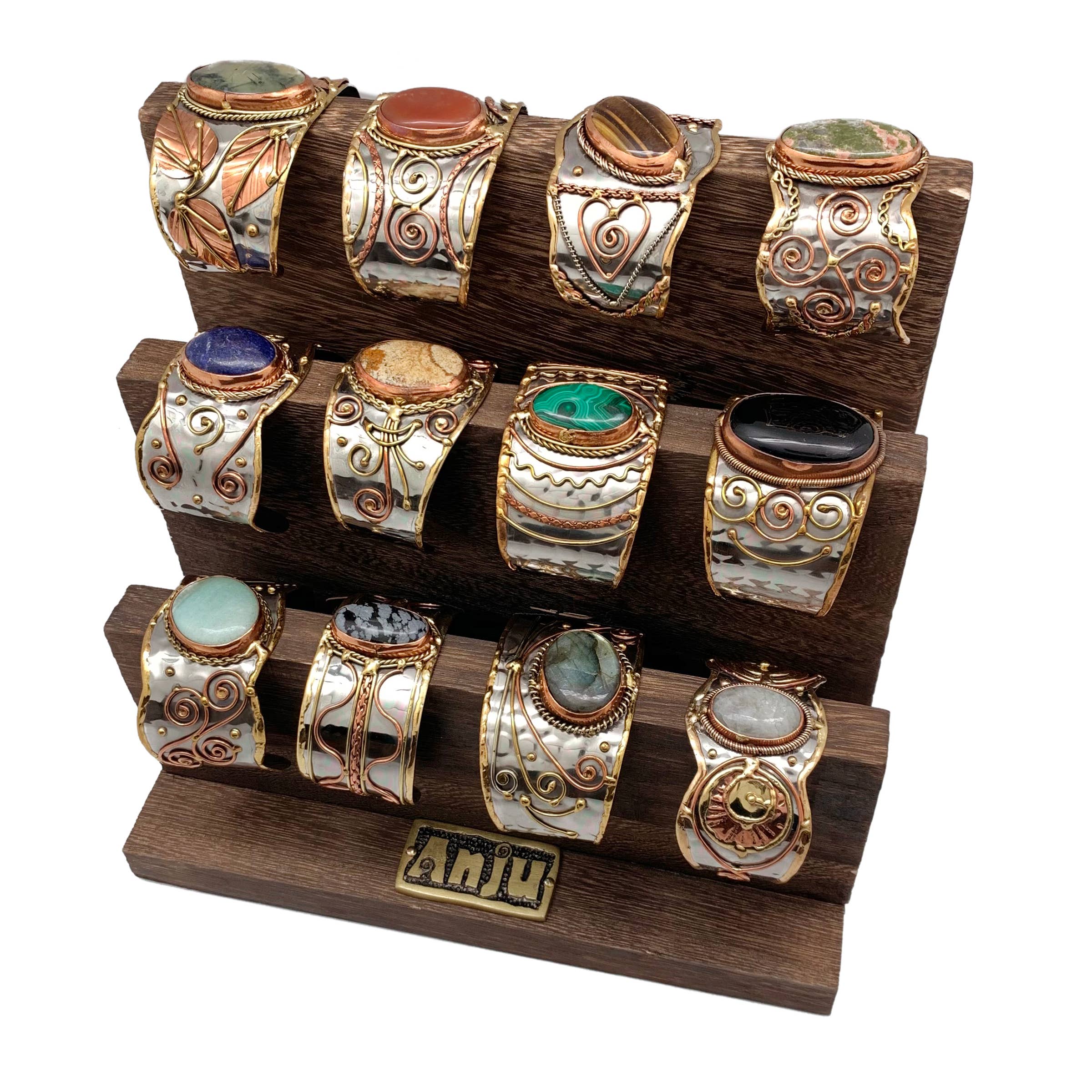 Mixed Metal Cuffs w/Semiprecious Stones Prepack + Display