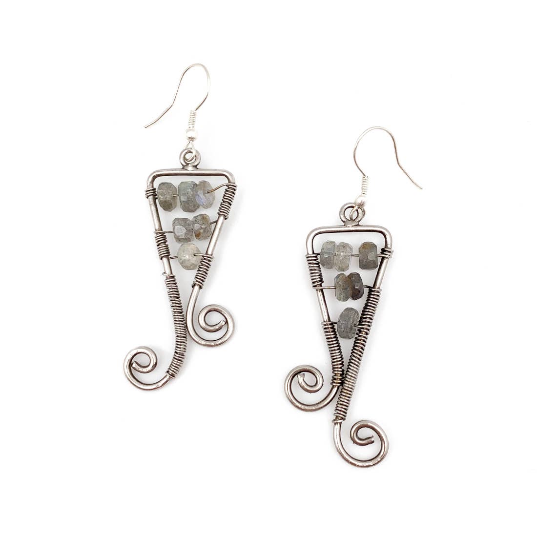 Wire-Wrapped Stone Earrings - Antique Silver, Labradorite