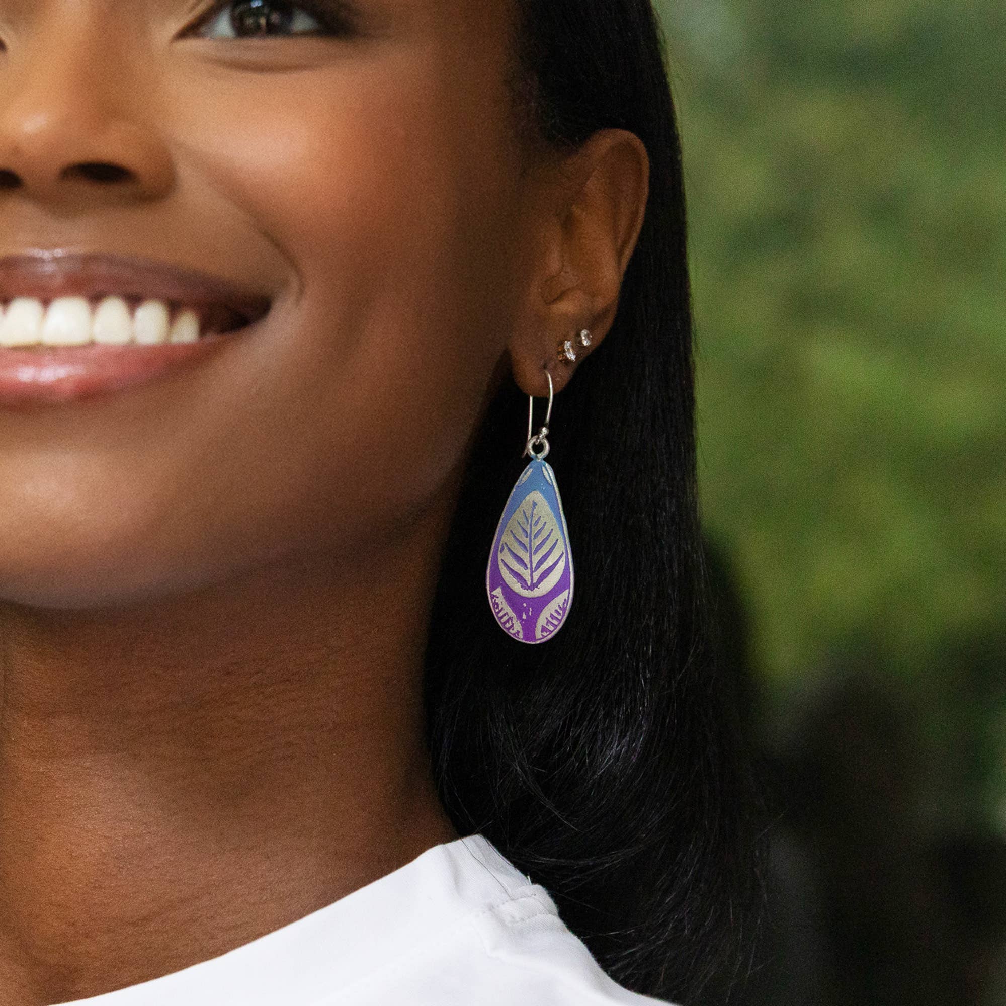 Handcrafted Purple & Blue Leaf Patina Earrings