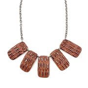 Silver Patina Necklace - Five Rust Rectangles