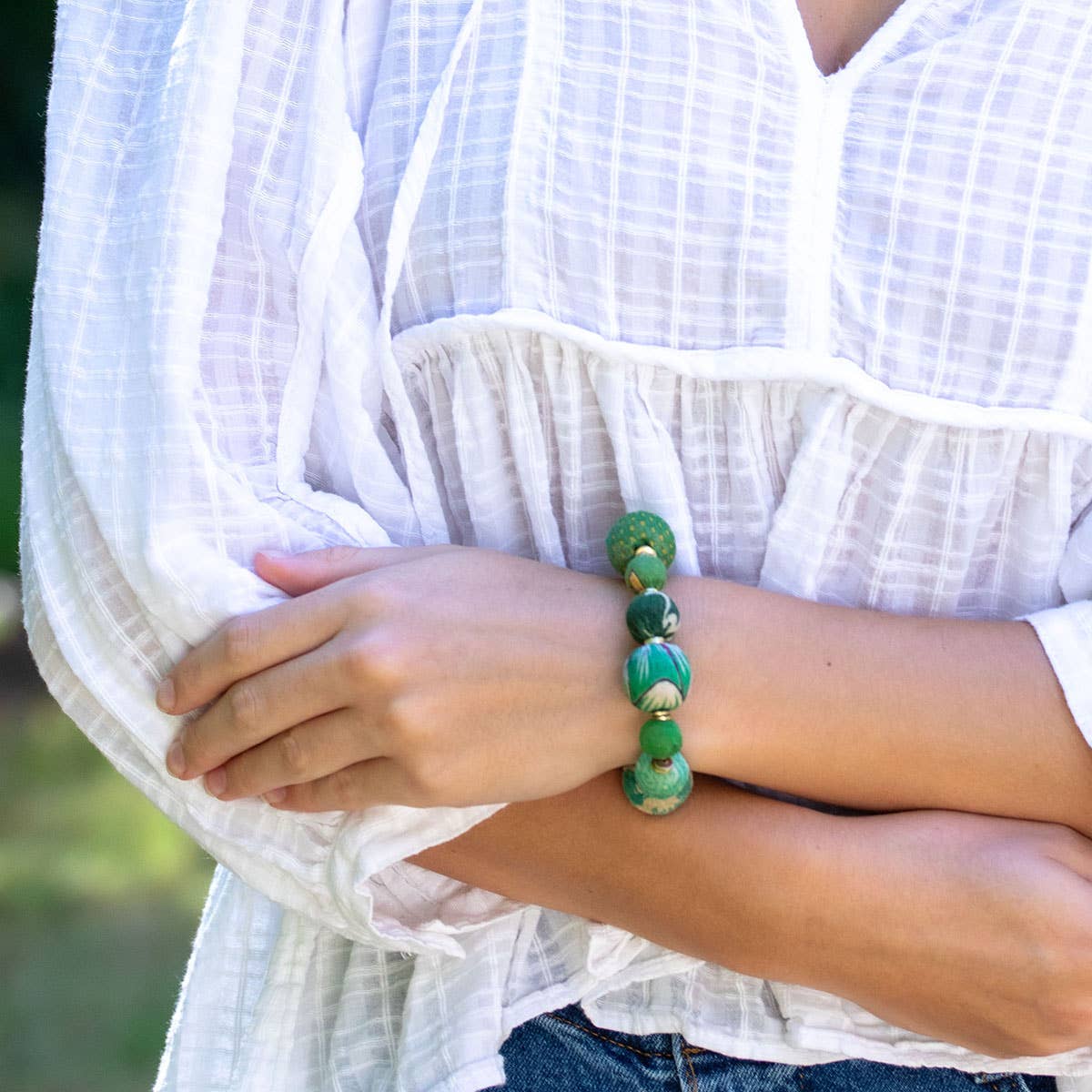 Aasha Bold Seagrass Stretch Kantha Handcrafted Bracelet