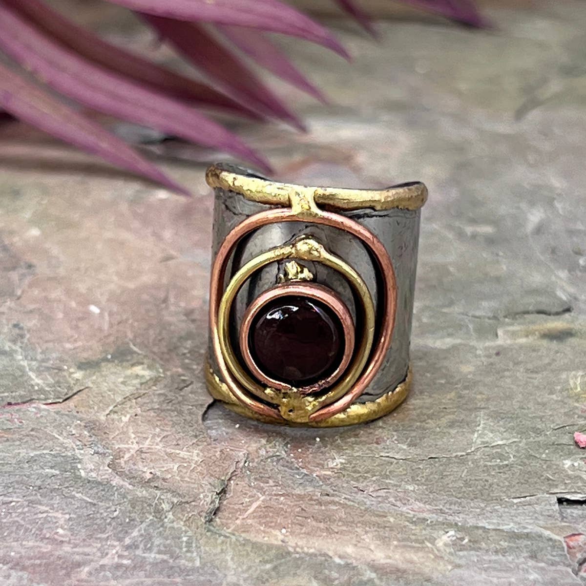 Mixed Metal Cuff Ring with Single Stone - Multiple Styles