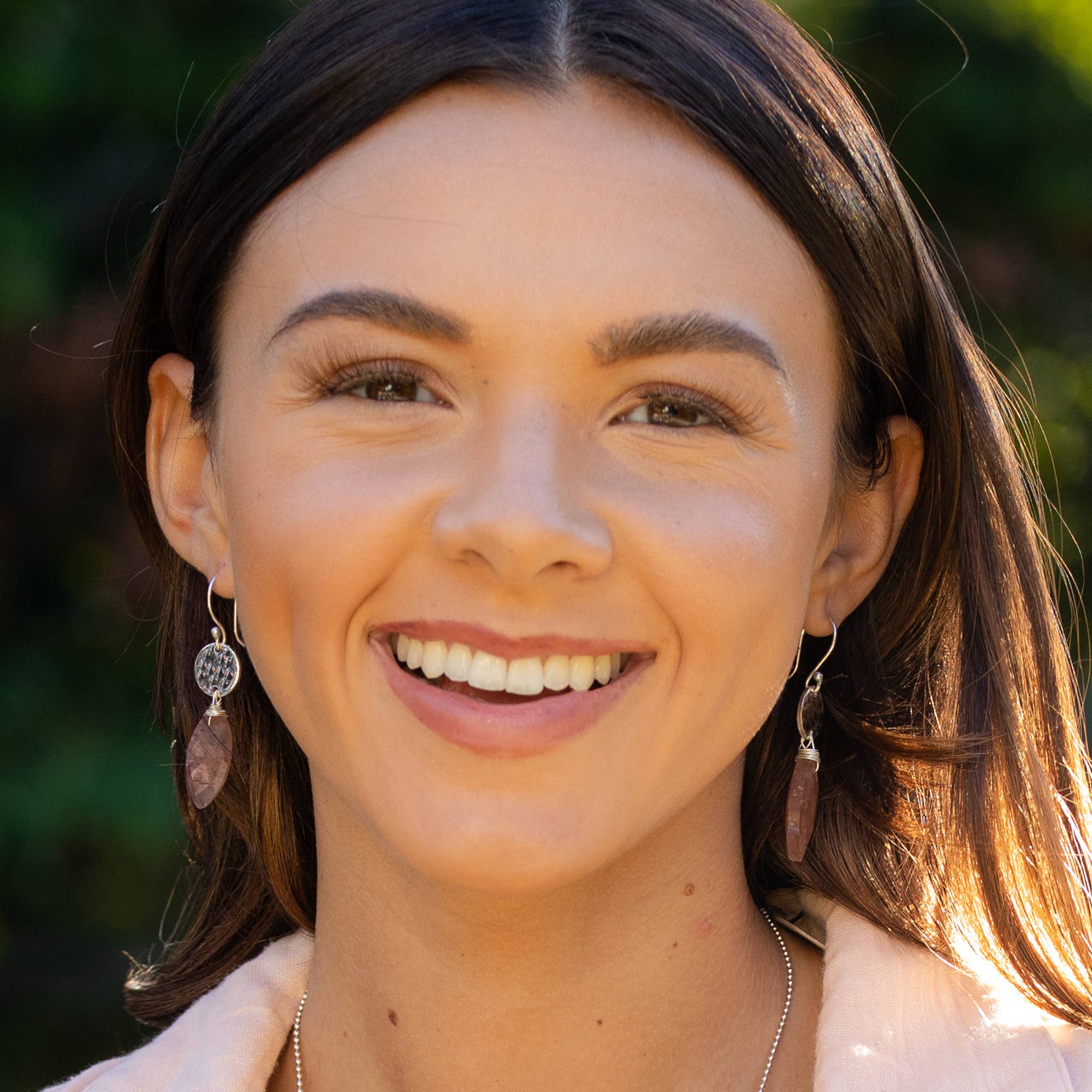 Akriti Silver and Large Faceted Strawberry Quartz Earrings