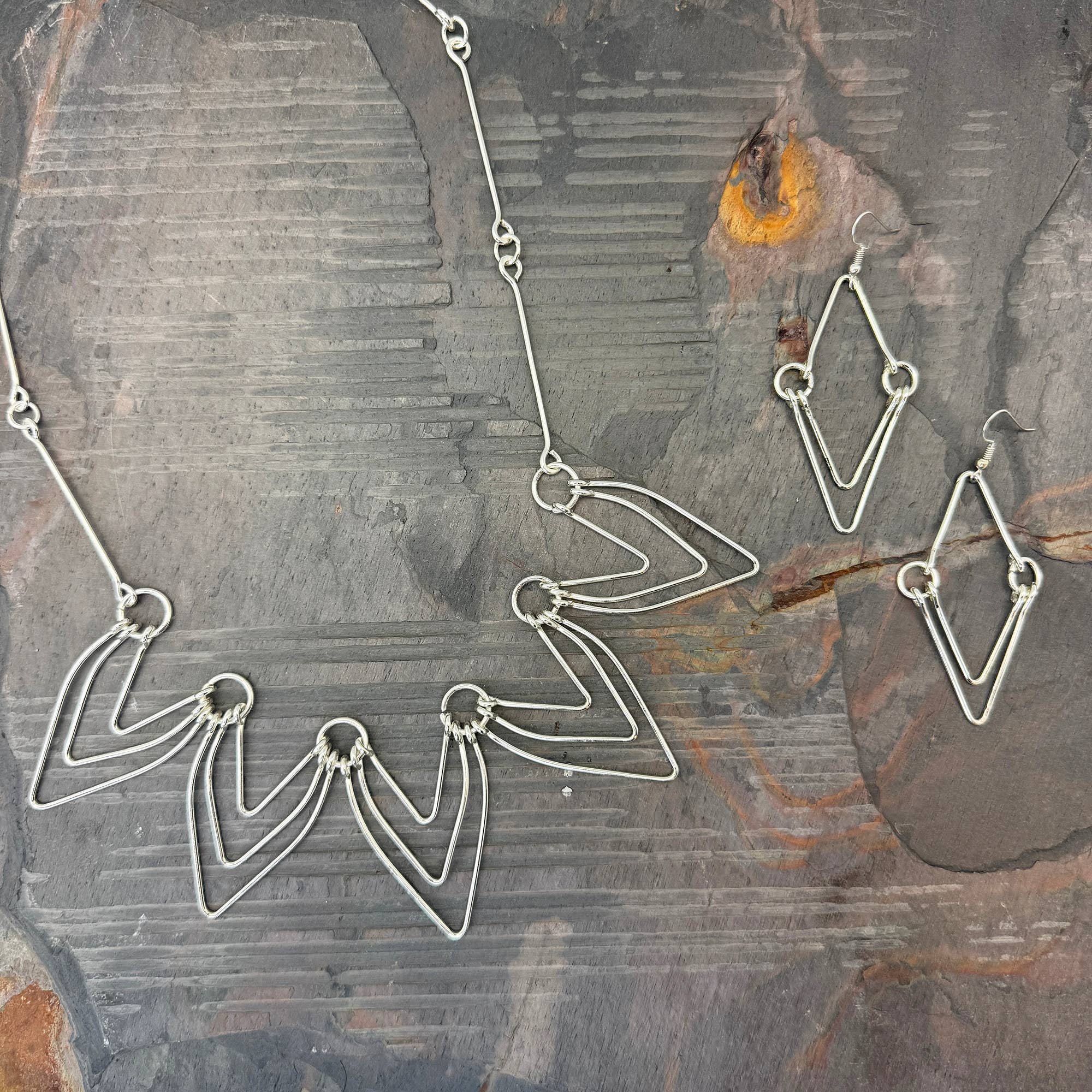 Handcrafted Geometric Arrow Path Silver Earrings