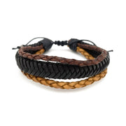 Aadi Brown, Tan, and Black Braided Leather Pull Tie Bracelet