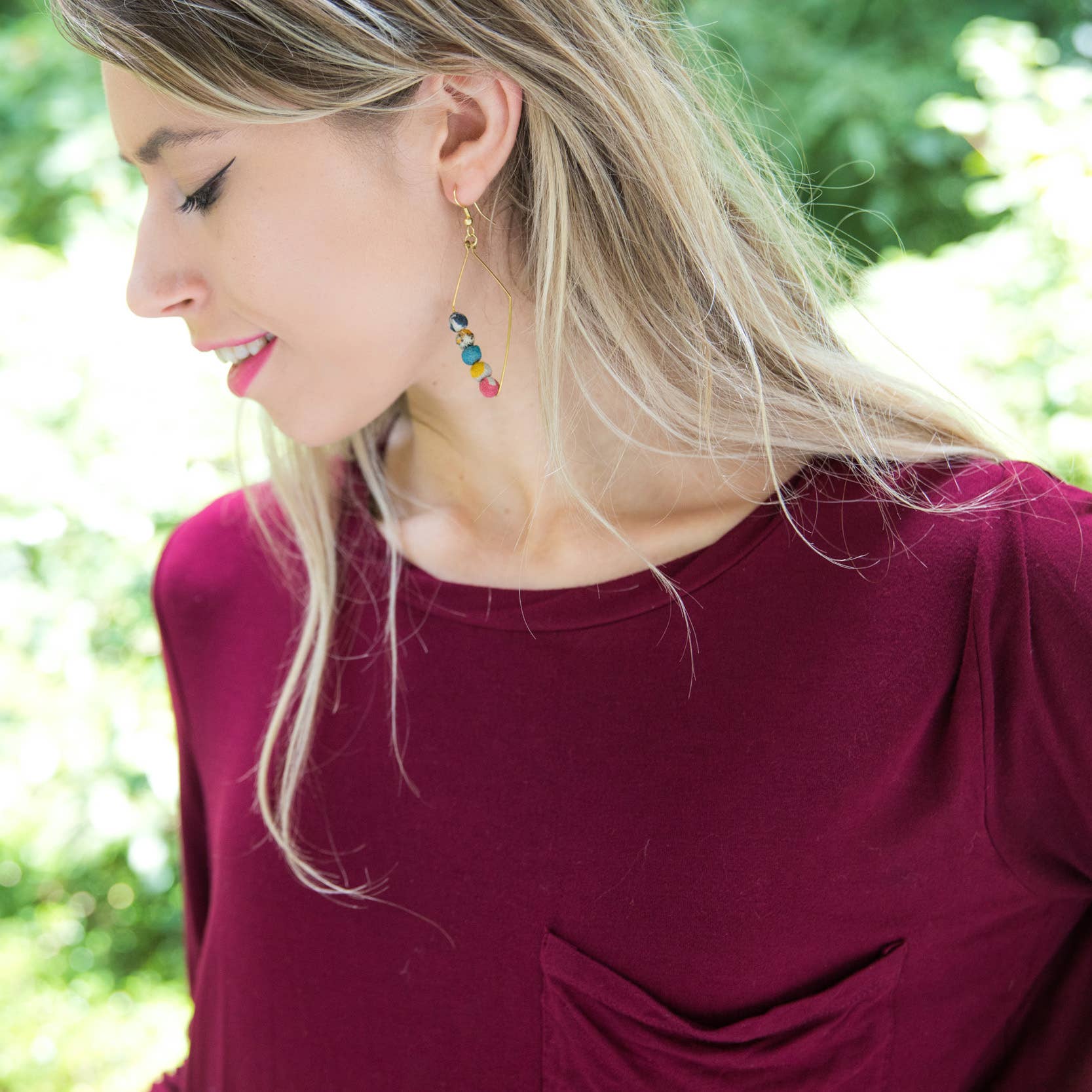 Aasha Asymmetrical Kantha Handcrafted Beads Earrings