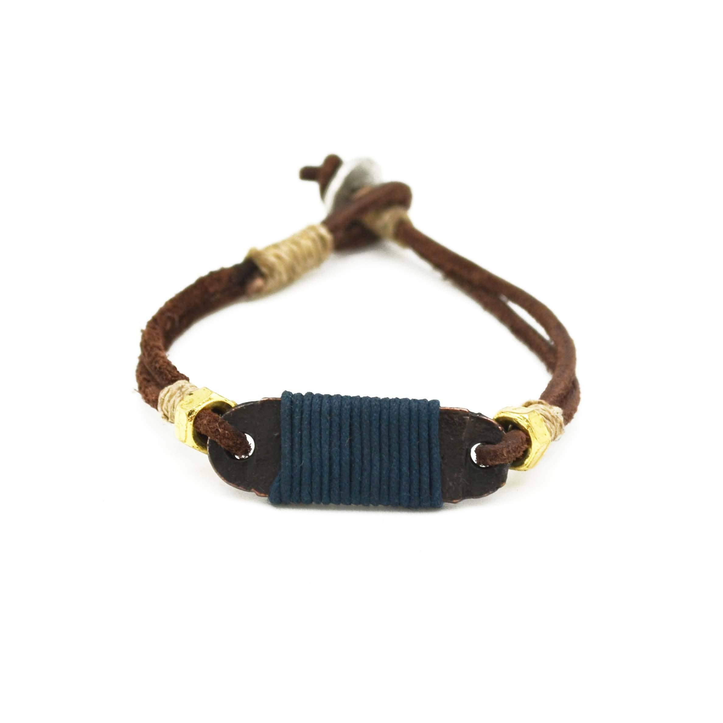 Aadi Bracelet - Brown Leather and Copper Plaque