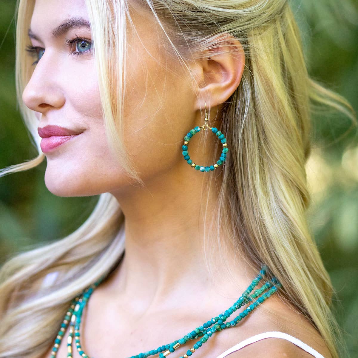 Aasha Seagrass Small Bead Hoop Kantha Handcrafted Earrings