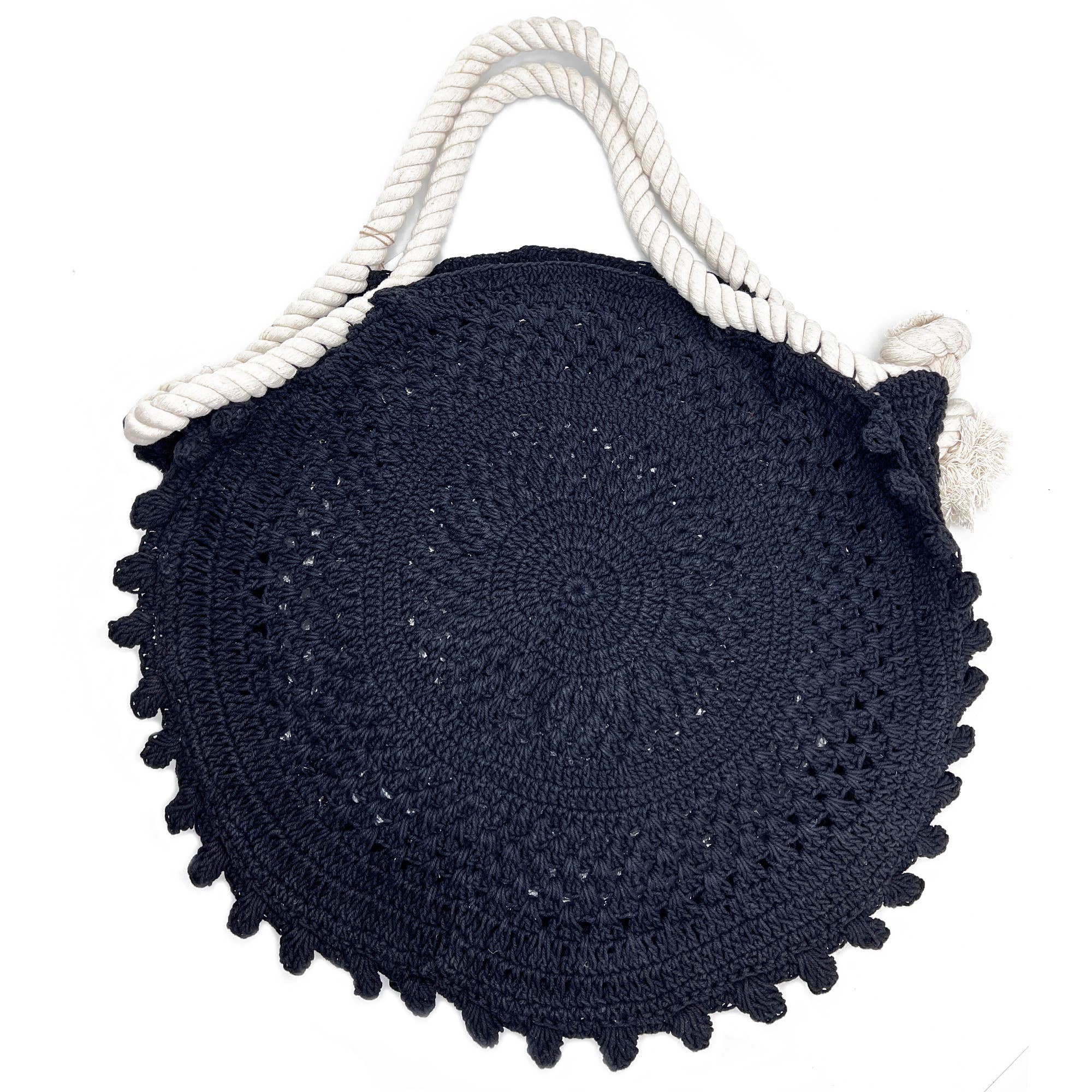 Nina Bag - Knitted Cotton Bag with Rope Handles - Black