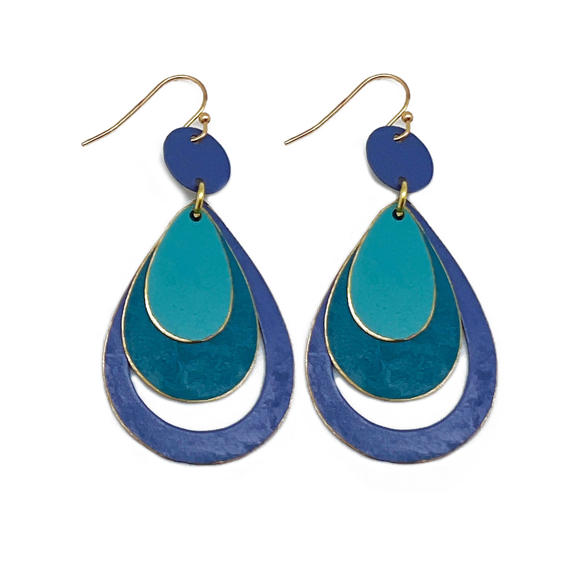 Brass Patina Earrings - Blue and Indigo Layers