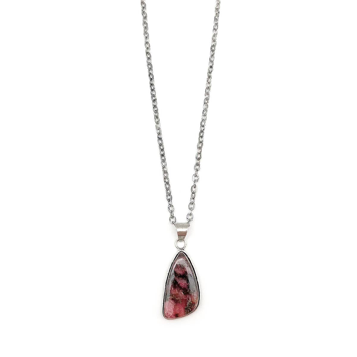 Hancrafted Semiprecious Large Stone Necklace - Rhodonite
