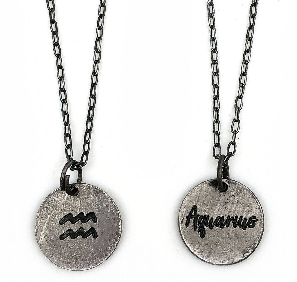 Aquarius Zodiac Pewter Glyph Necklace