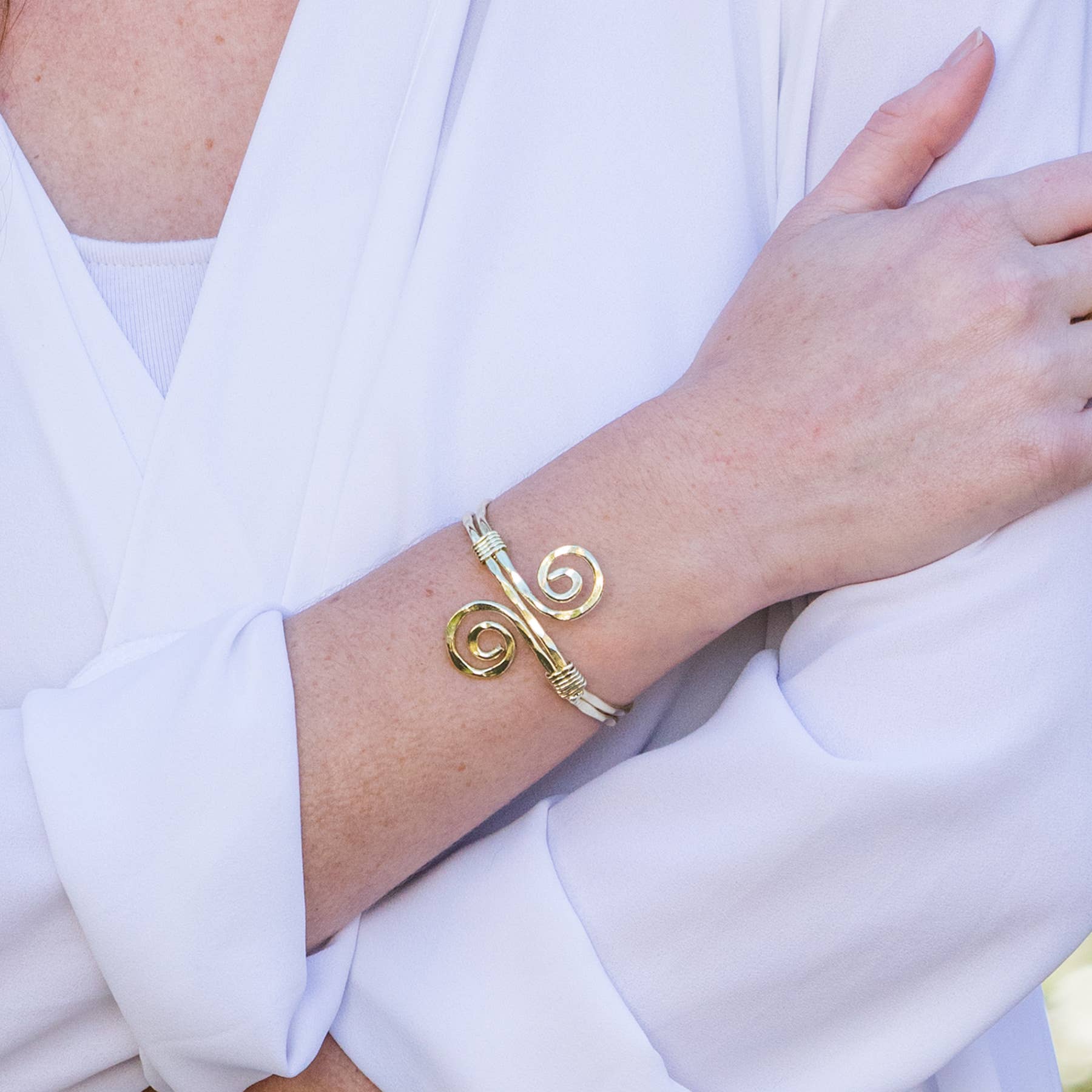 Gold Plated Adjustable Cuff Bracelet - Narrow S Spiral
