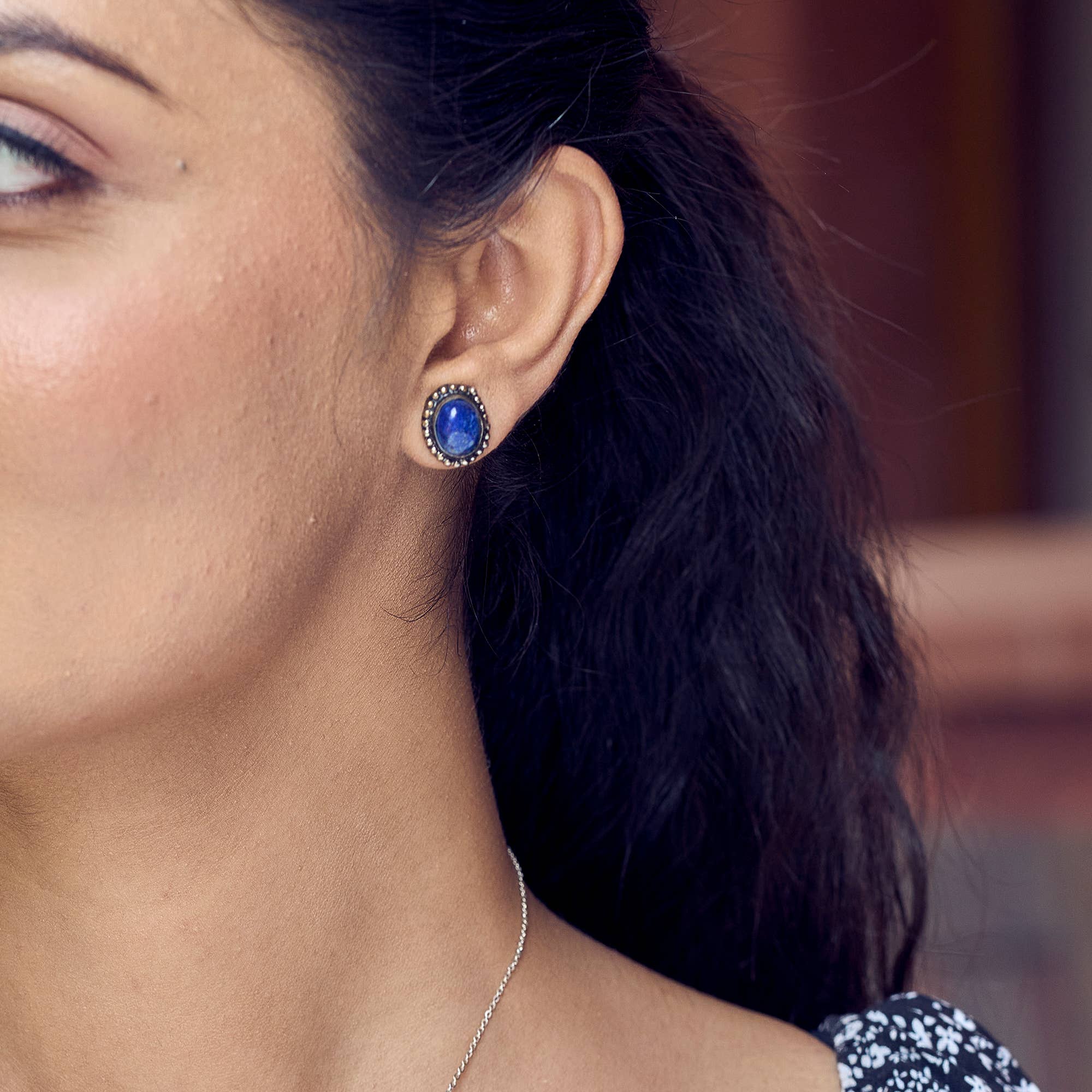 Handcrafted Kashi Semiprecious Stone Post Earrings - Lapis