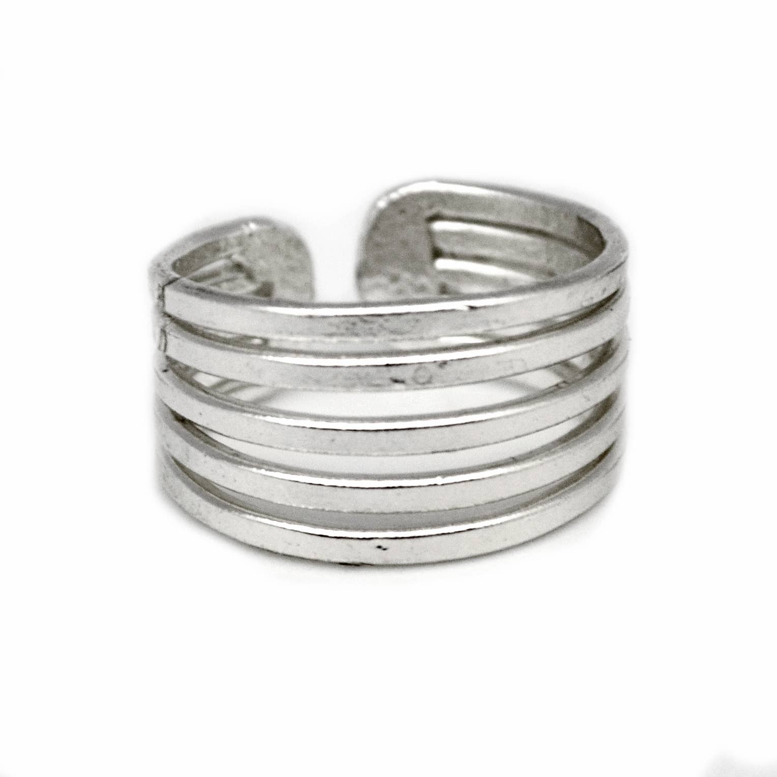Silver Plated Adjustable Ring - Five Thick Bands