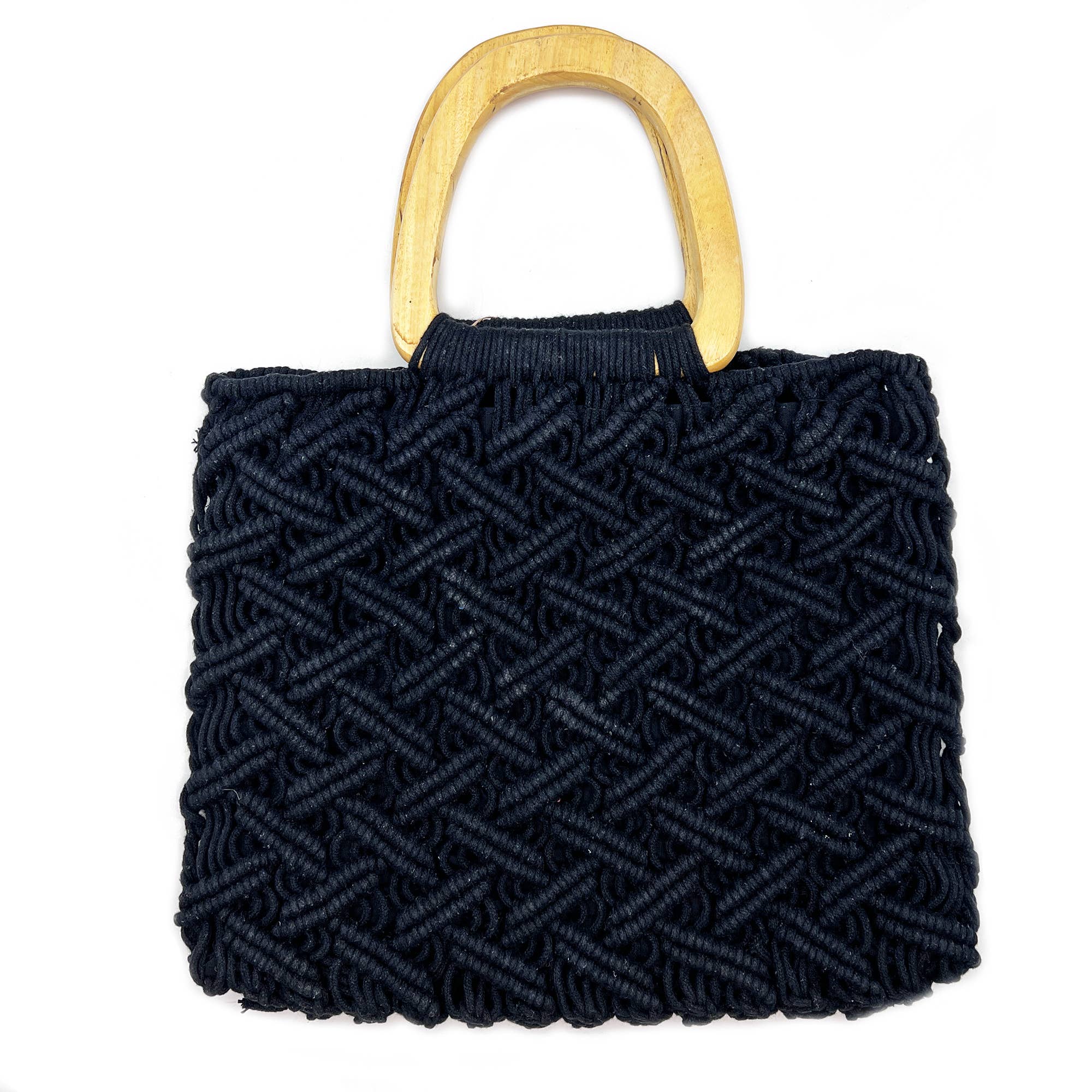 Terra Bag - Cotton macrame bag with wood handles - Black