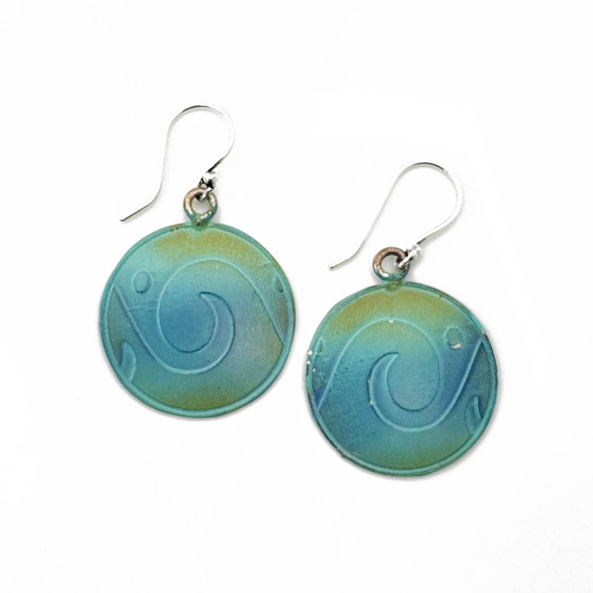 Handcrafted Green & Blue Wave Patina Earrings