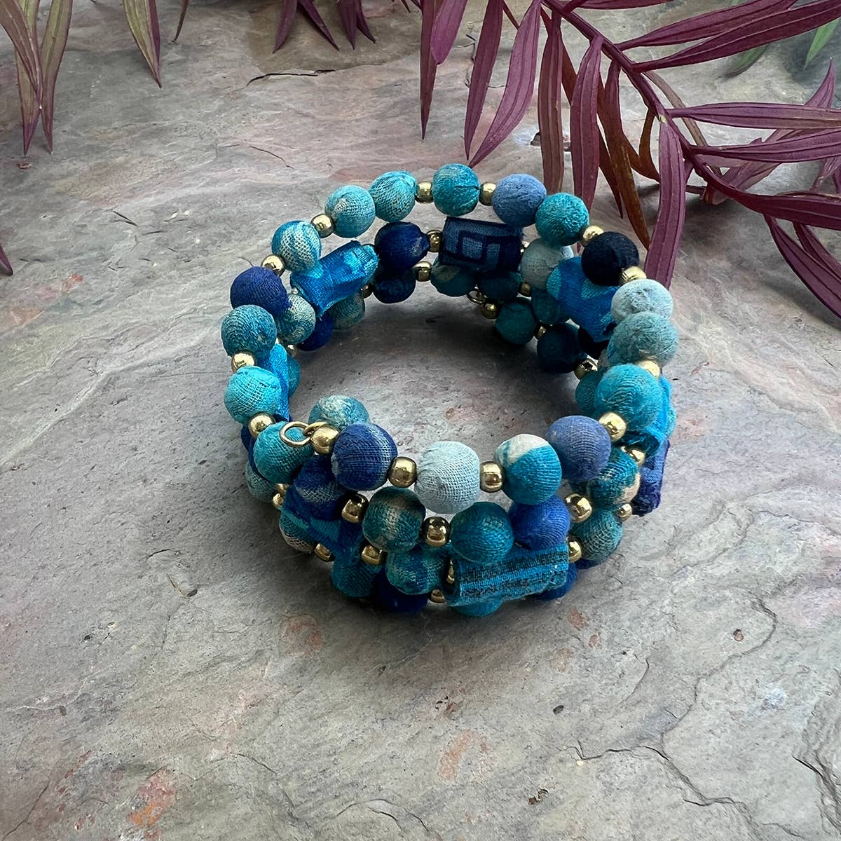 Aasha Aqua Coil Kantha Beaded & Handcrafted Bracelet