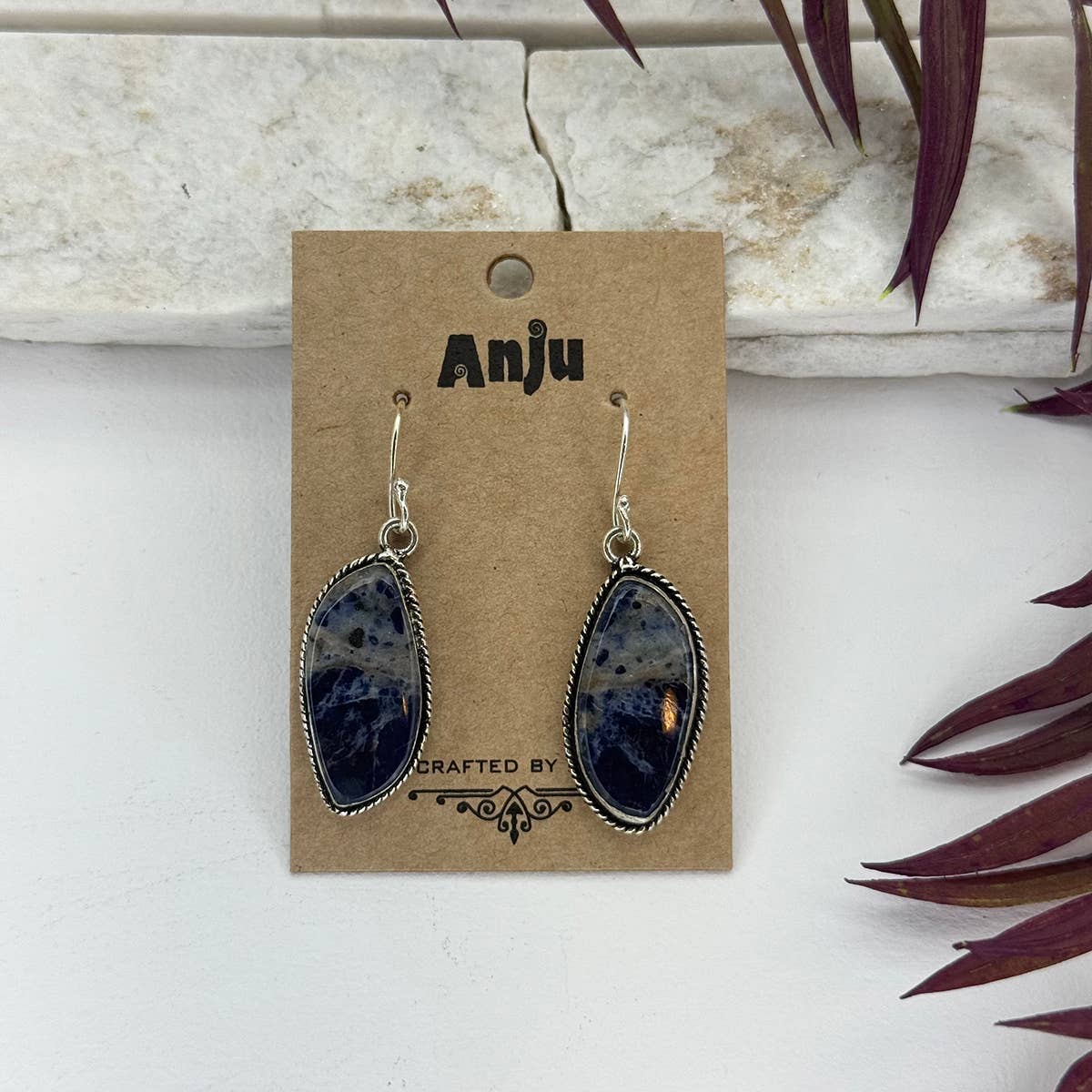 Handcrafted Kashi Semiprecious Stone Earrings - Sodalite