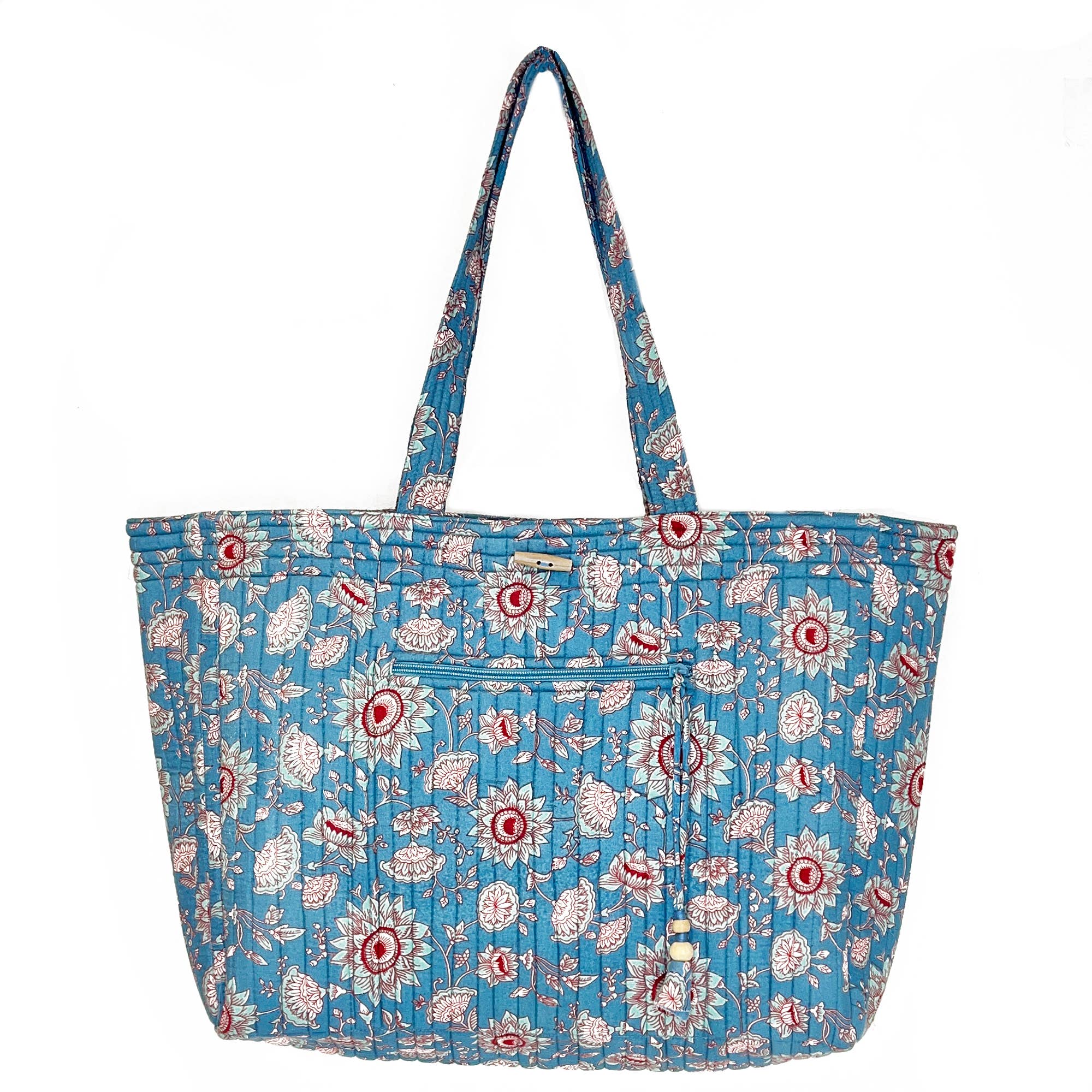 Sapphire Bloom Block Printed Market Tote