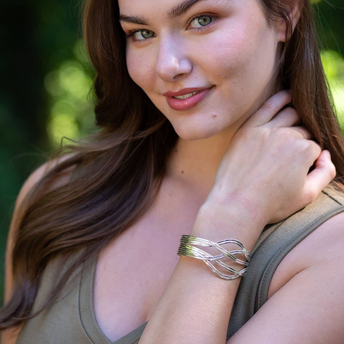 Handcrafted Woven Stream Silver Cuff Bracelet