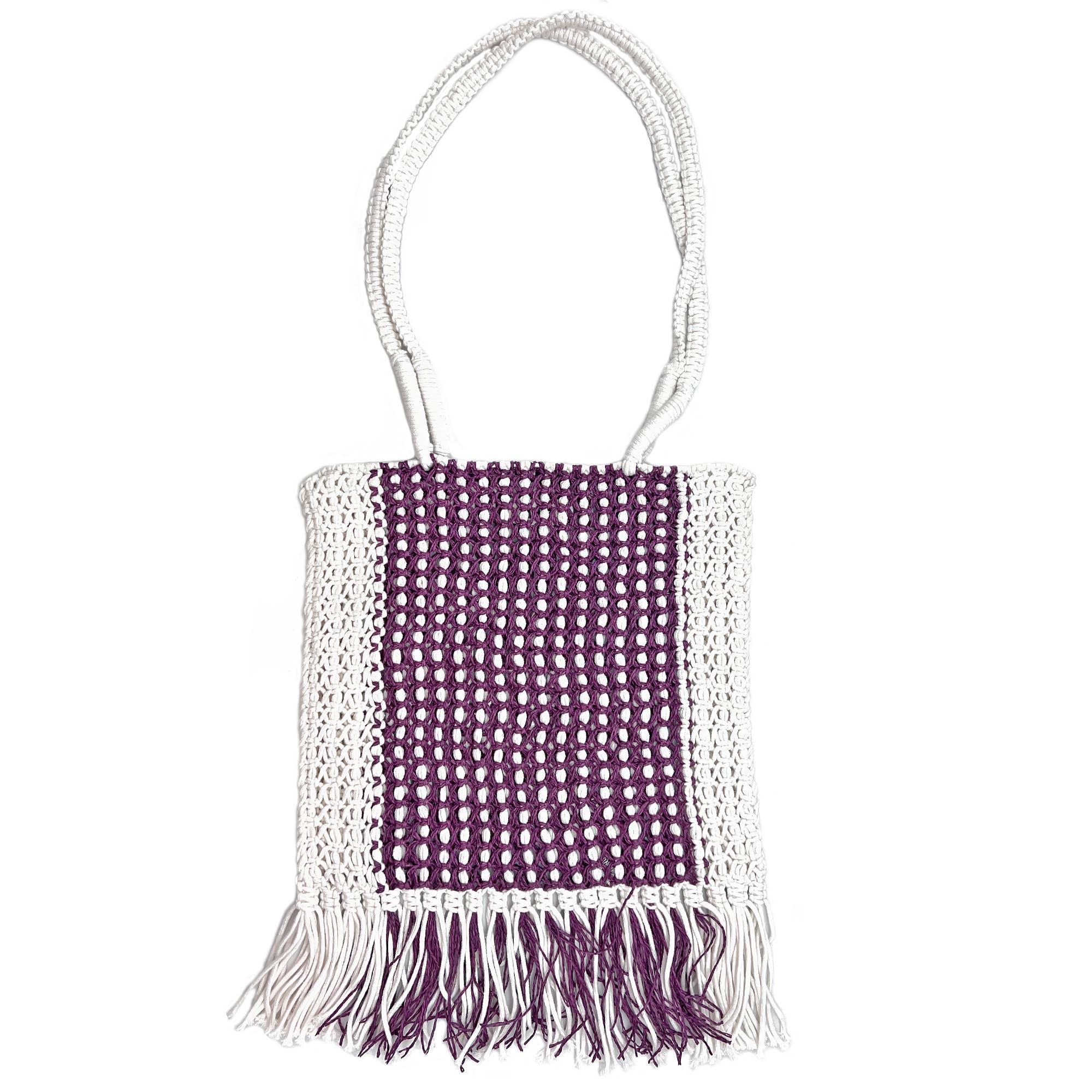 Millie Bag - Knitted Raffia Bag with fringes - Purple
