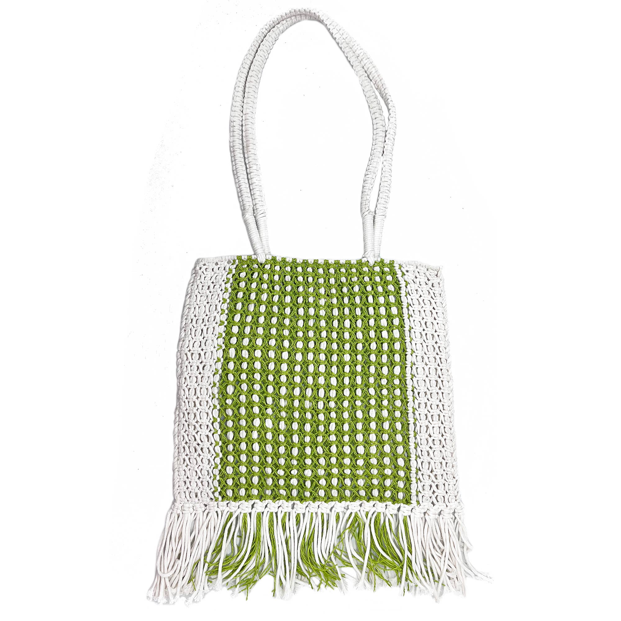 Millie Bag - Knitted Raffia Bag with fringes - Lime Green