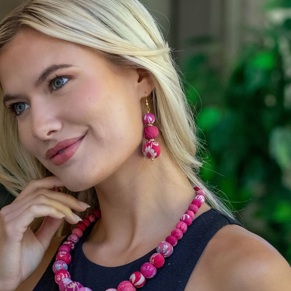 Aasha Trio Blush Big Beaded Kantha Handcrafted Earrings