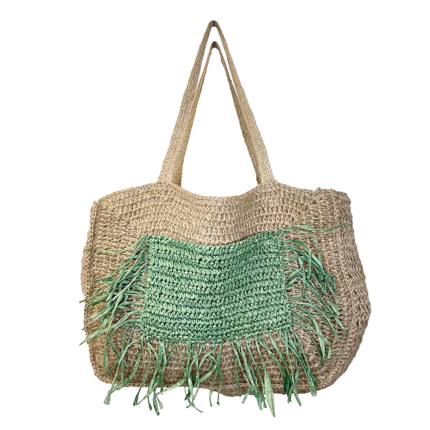 Lana Woven Jute Bag with Color Raffia Pocket