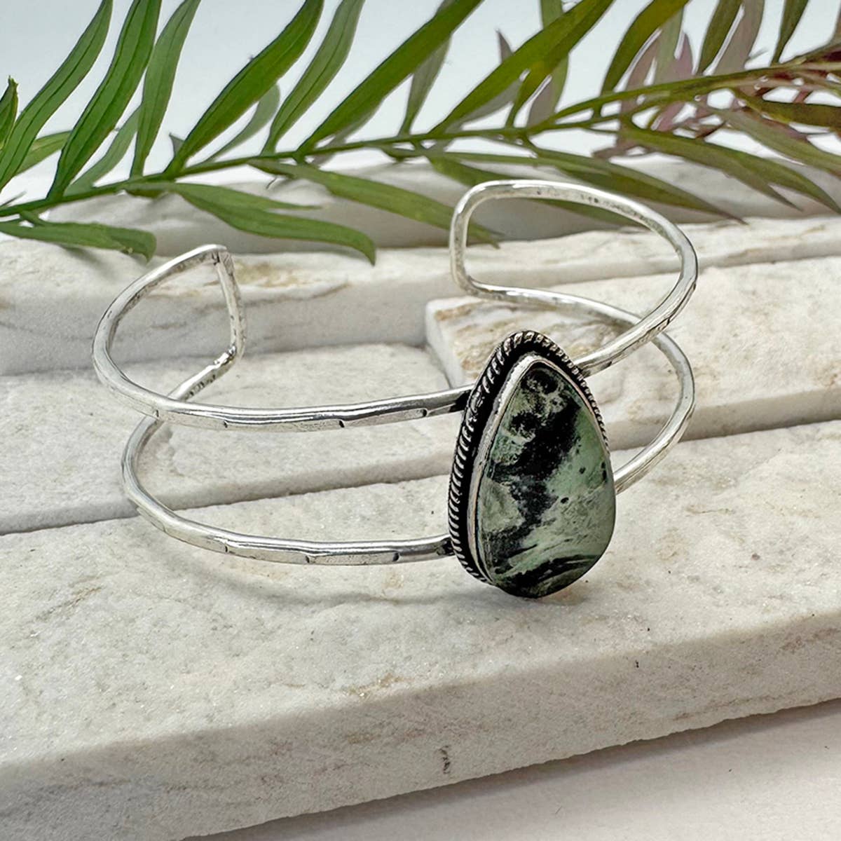 Handcrafted Kashi Semiprecious Stone Cuff - Kambaba Jasper