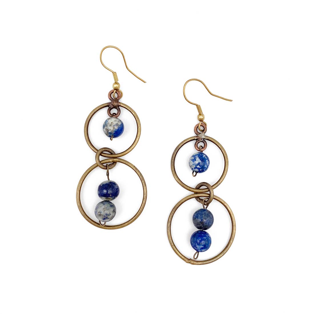 Wire-Wrapped Stone Earrings - Antique Brass, Lapis Lazuli