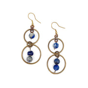 Wire-Wrapped Stone Earrings - Antique Brass, Lapis Lazuli