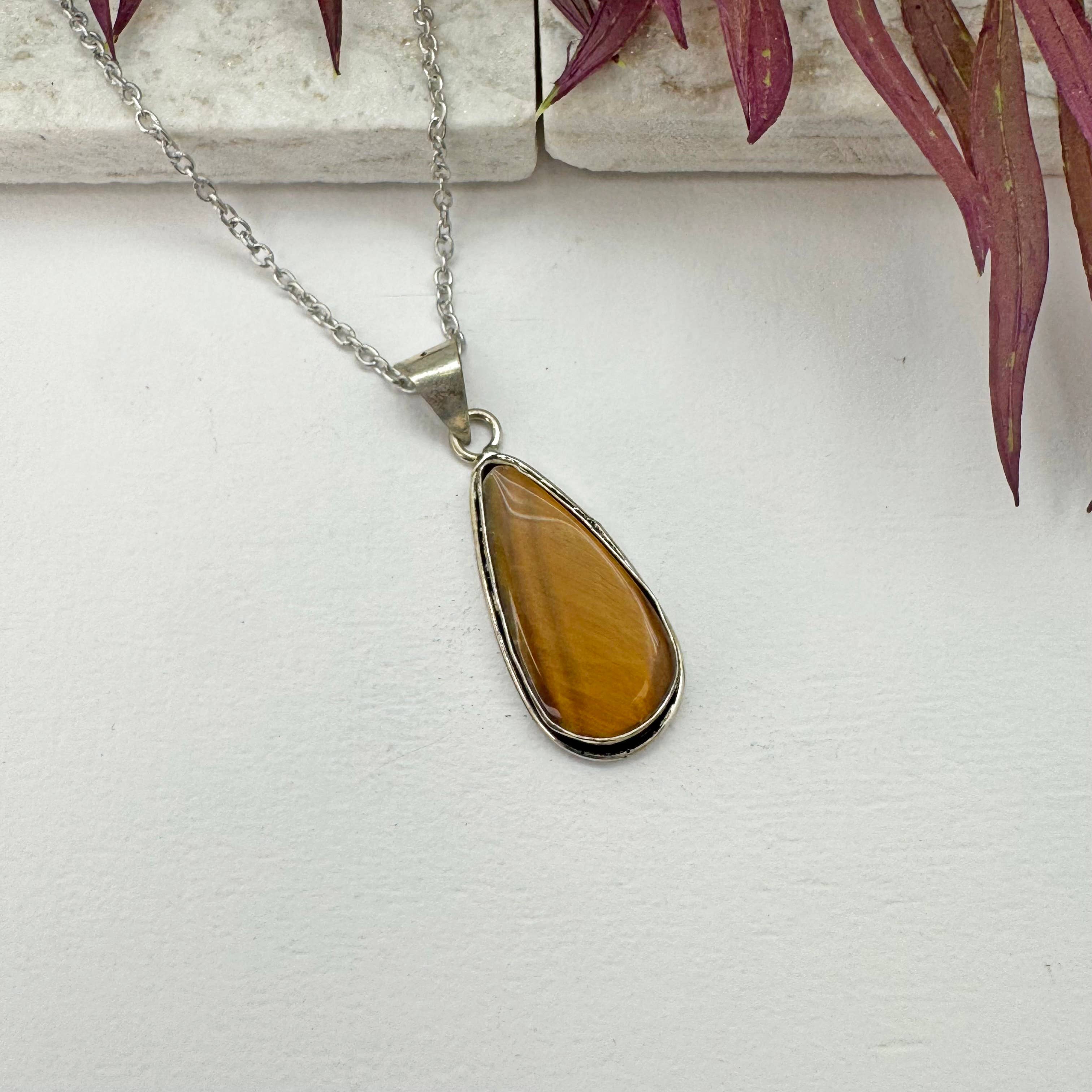 Handcrafted Semiprecious Large Stone Necklace - Tigereye