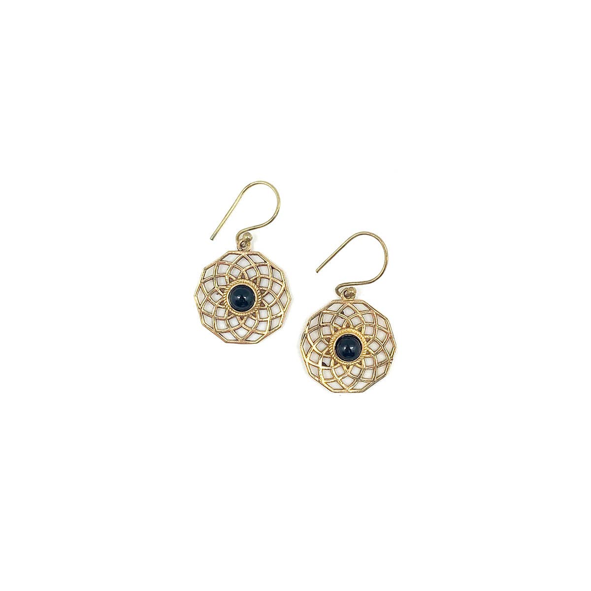 Tanvi Gold Layered Openwork With Black Onyx Earrings