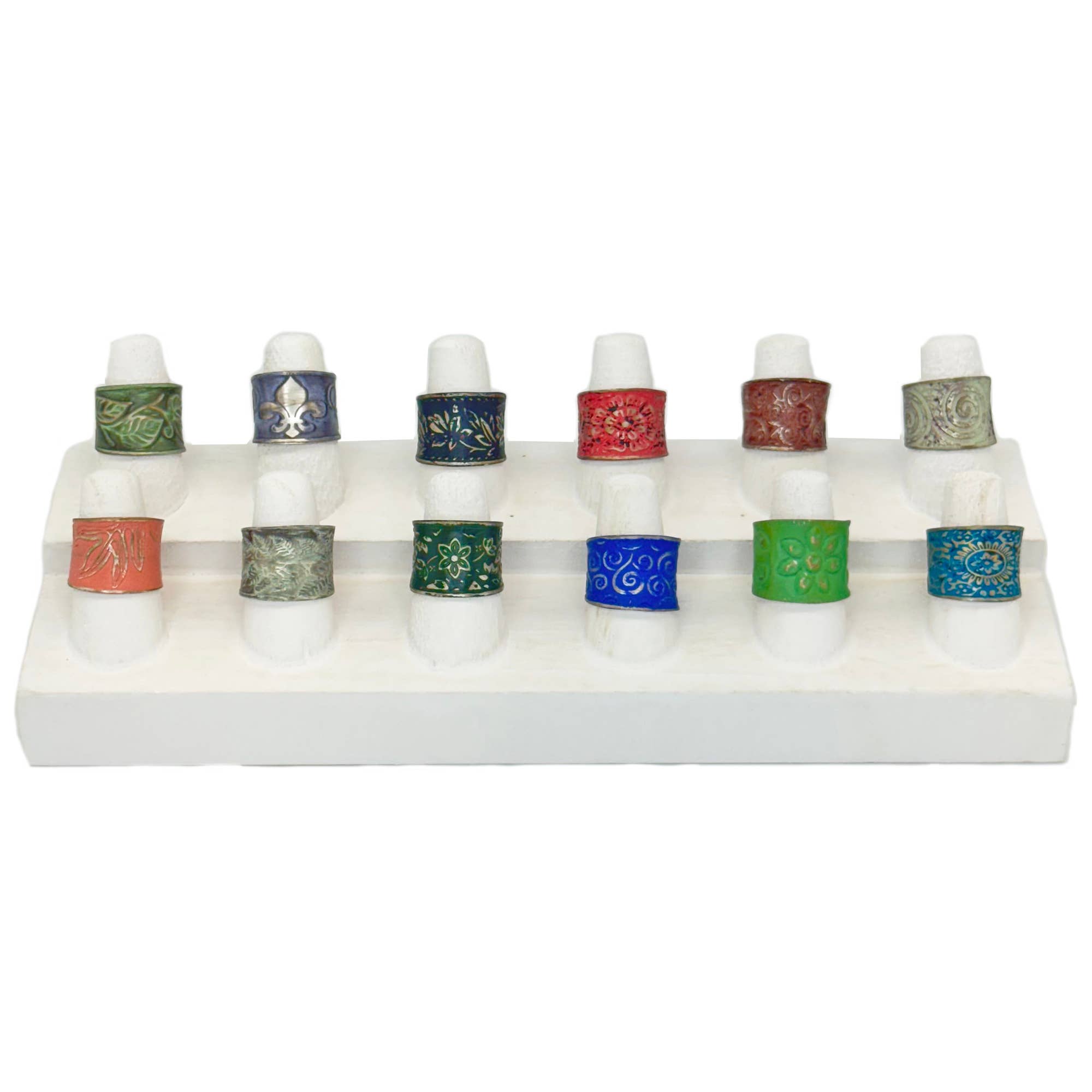 Silver Patina Rings and Wooden Display Prepack