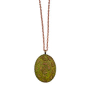 Copper Patina Necklace - Green Ornate Shapes Oval Pendant