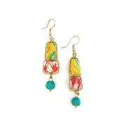 Aasha Brass Framed Oblong Beads with Single Drop Earrings